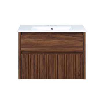 Sherwin Slat Modern Coastal 2-Drawer Wall Mounted Bath Vanity Cabinet Only (Sink Basin Not Included)